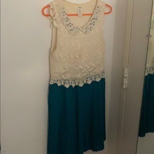 Esley Cream Lace and Turquoise Dress